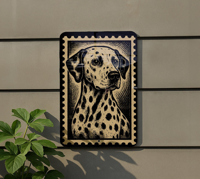 a Dalmatian dog, which is a black and white dog with distinctive spotted fur.
