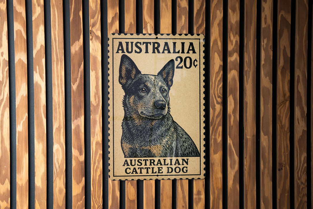a stamp with an illustration of an Australian Cattle Dog.