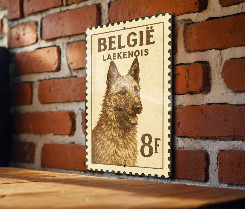 A vintage postage stamp featuring a dog's head on a brick wall.