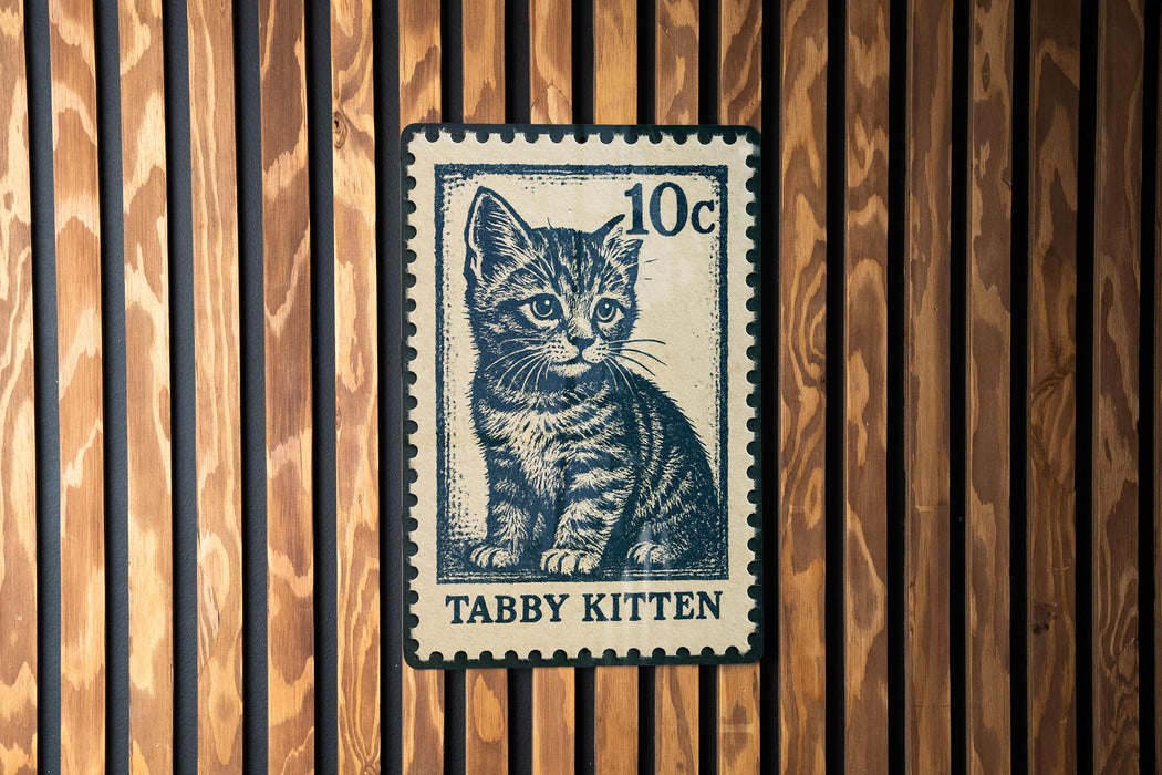 A 10 cent postage stamp featuring a kitten, with the text "Tubby Kitten" printed below the image.