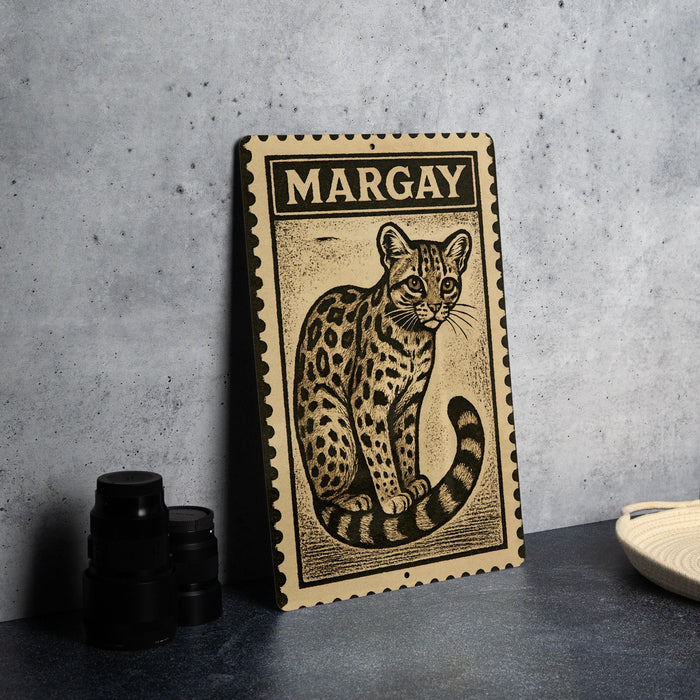 a framed illustration of a leopard, with the name "Margay" written above it.