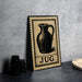 a black and white illustration of a jug on a beige background, with the word "JUG" written below it.
