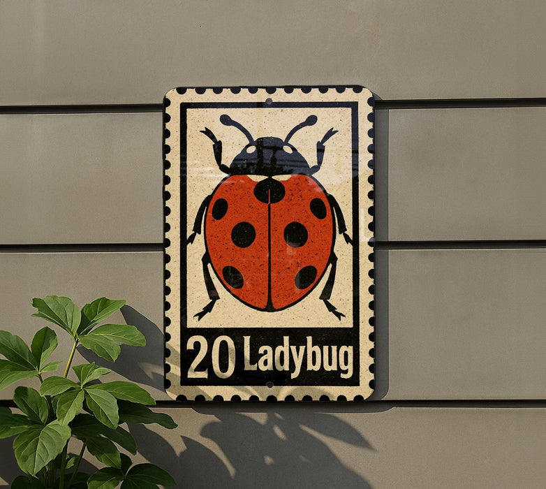 A sign featuring a ladybug, with the text "20 Ladybug" below it.