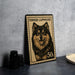 A wooden postcard featuring a close-up of a dog's face, with the text "FINISH LAPPHUND" and "50s" printed on it.