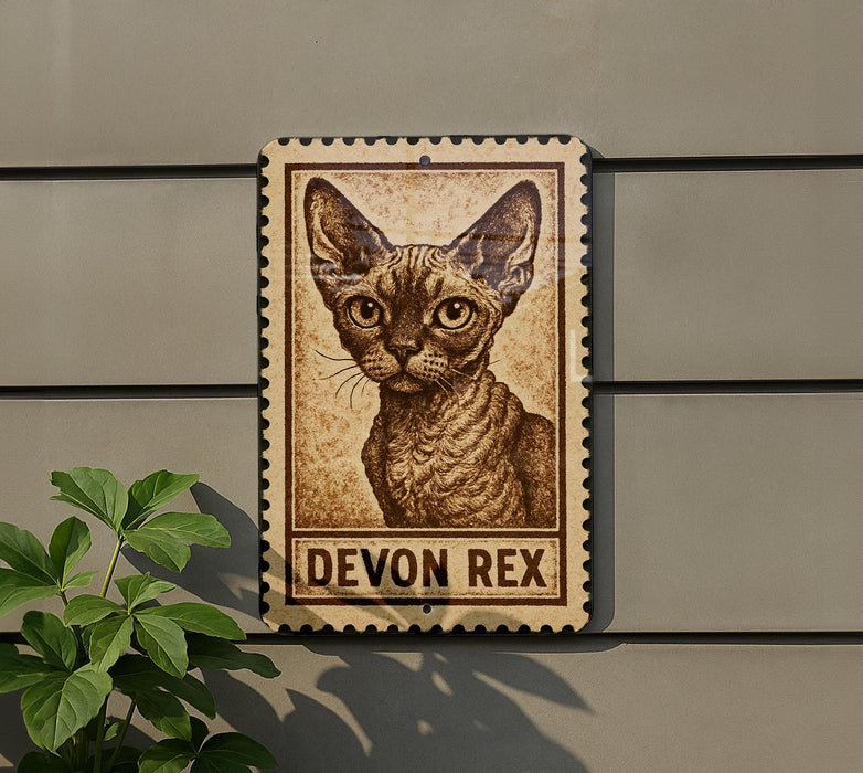 a wooden sign with a cat illustration on it, mounted on a wall.