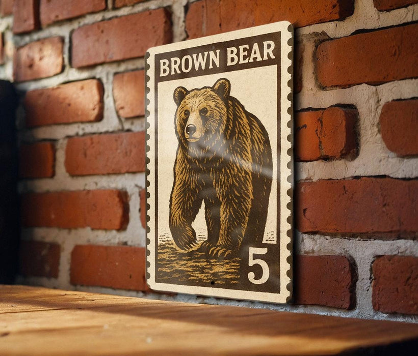 A brown bear illustration on a brick wall, with the text "BROWN BAY" and the number "5" below it.