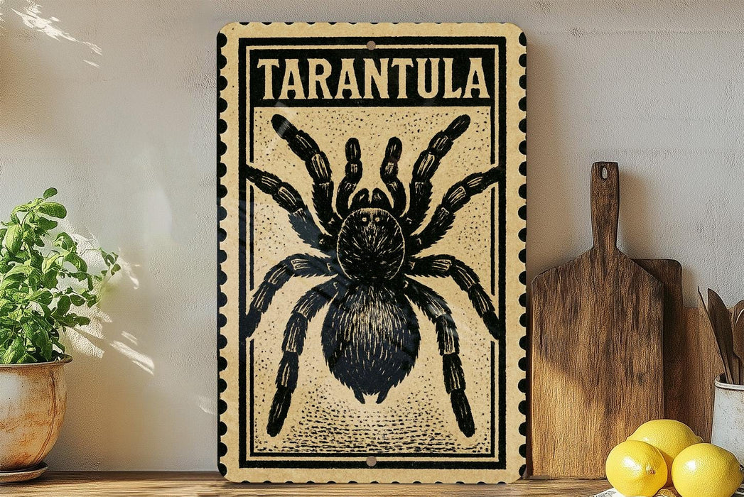 a framed poster of a tarantula, a type of spider, on a wall.