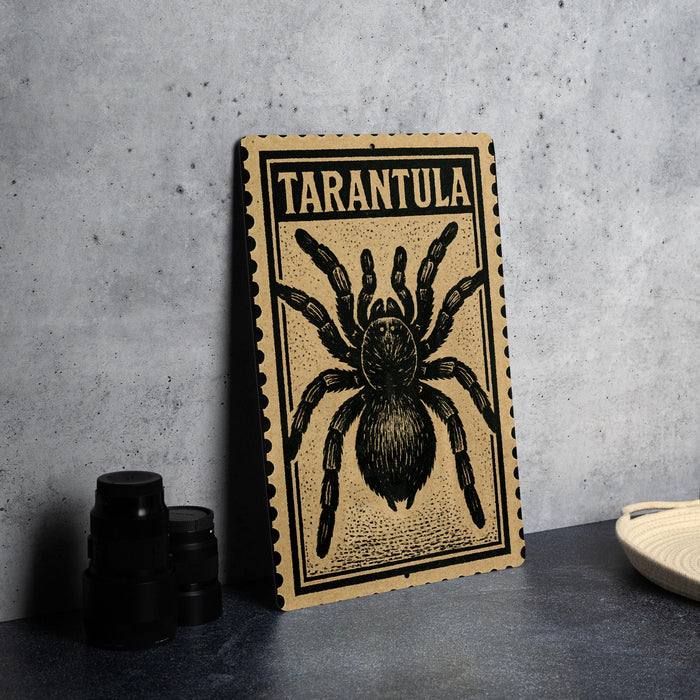a poster or artwork of a tarantula, which is a type of spider, on a wall.
