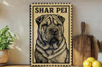 a framed illustration of a Shar Pei dog, a breed of dog known for its distinctive wrinkled face and large ears.
