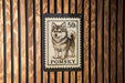 A 50 cent stamp featuring a pomeranian dog.