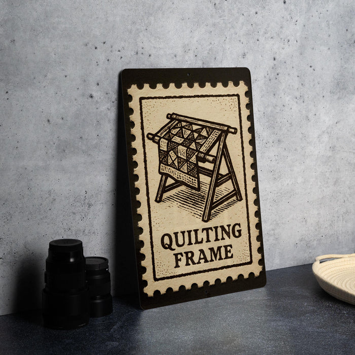 a framed illustration of a quilting frame, which is a decorative piece that is commonly used in sewing and quilting projects.