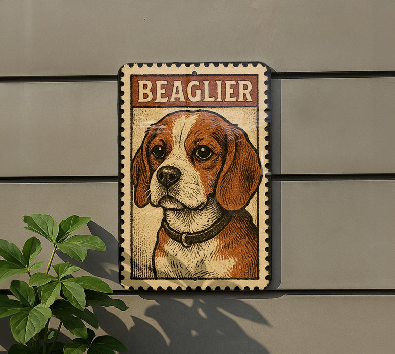 a beagle dog with a collar, and it is mounted on a wall.