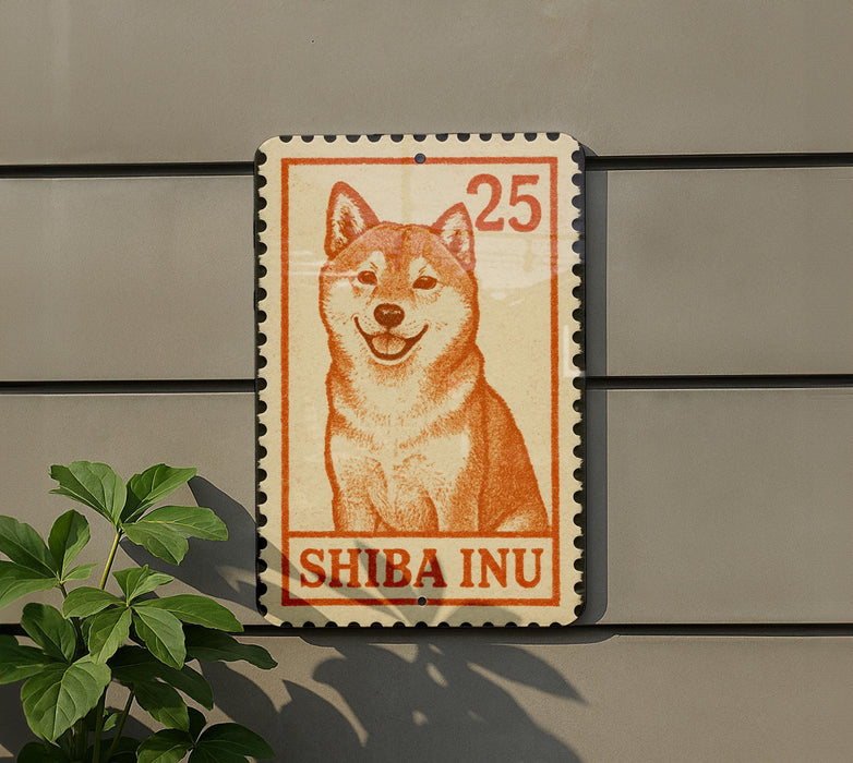 a Shiba Inu dog, which is a breed of Japanese Shiba Inu dogs. The dog is depicted in a stamp-like design, with the text "SHIBA INU" visible.