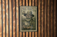 A vintage-style metal stamp featuring a bearded man wearing a hat and holding a frog, with the text "FROG FANATIC" prominently displayed.