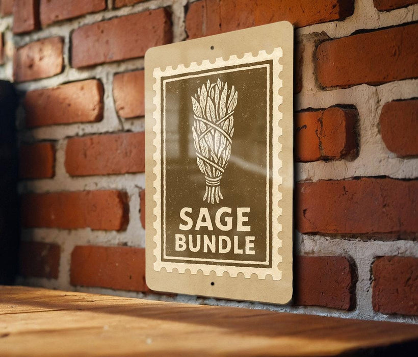 A sign with the text "SAGE BUNDLE" is displayed on a brick wall, indicating that the image is a promotional sign for a bundle of essential oils or other related products.