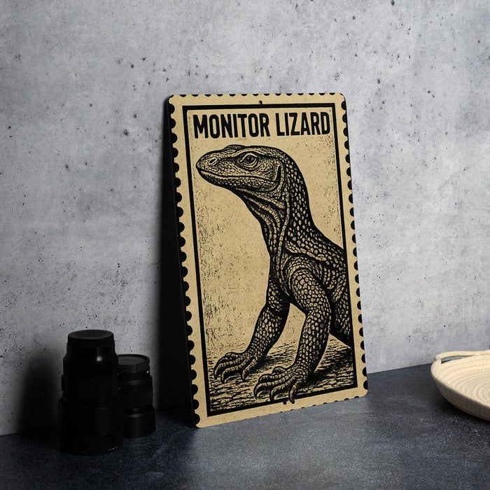 a poster or artwork of a monitor lizard, which is a type of lizard that is known for its ability to blend into its surroundings.