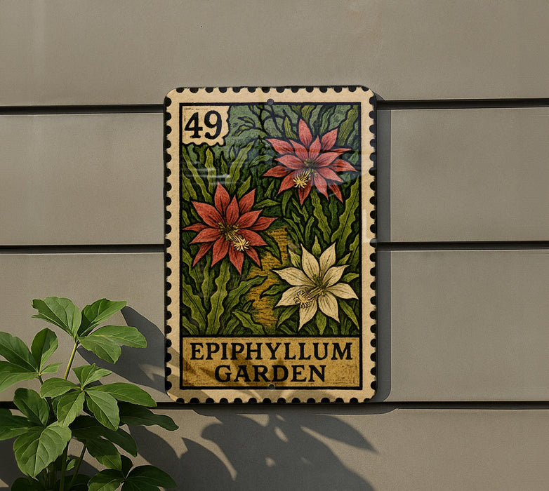 A decorative metal plaque with a floral design, mounted on a wall next to a plant.
