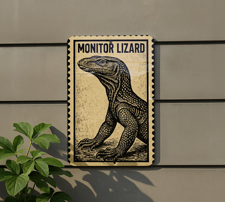 a poster of a monitor lizard on a wall.