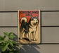 A sign featuring a picture of a husky dog, with the text "GREENLAND DOG" displayed prominently.