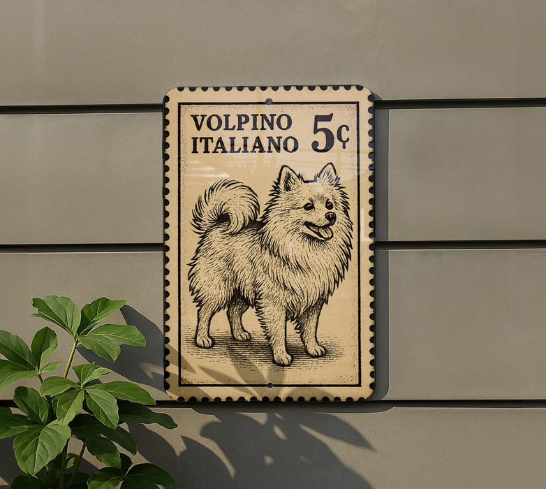 a sign with a drawing of a dog, mounted on a wall.