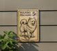 a sign with a drawing of a dog, mounted on a wall.