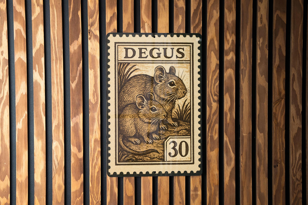 A vintage Degas postage stamp featuring two mice, with the number 30 visible.