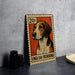 A metal stamp featuring an illustration of an English foxhound dog, with the text "20¢" and "ENGLISH FOXHOUND" printed on it.