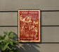 A vintage U.S. postage stamp depicting a cherry picking scene, with a person picking cherries and a crate of cherries.