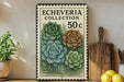 a decorative metal sign with a floral design, placed on a wooden surface next to a potted plant and a wooden cutting board.