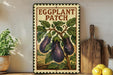 a vintage-style sign with a plant illustration, placed on a wooden surface next to a wooden cutting board and a potted plant.