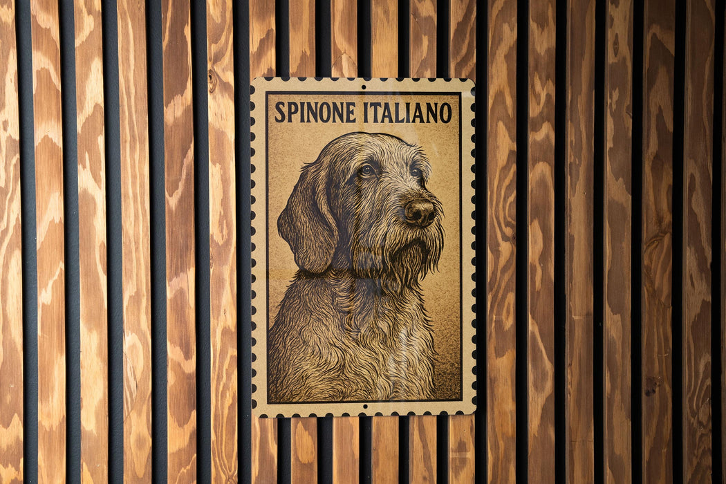 a Spaniel Italiano dog, which is depicted in a close-up portrait on a wooden surface.