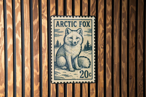 A 20 cent postage stamp featuring an illustration of an Arctic fox.