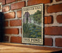 A vintage-style postage stamp featuring an illustration of an iris pond, with the text "Forever USA" and "Iris Pond" printed on it.