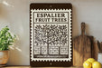 a wooden sign with a tree illustration and text, placed on a shelf next to a wooden cutting board and some potted plants.