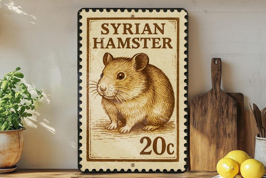 a wooden shelf with a potted plant, a wooden cutting board, and a small plant. There is a small wooden stamp-like object on the shelf, which appears to be a picture of a hamster.