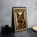A framed image of a German Shepherd dog, with the text "KING SHEPHERD" printed on it, is displayed on a table.