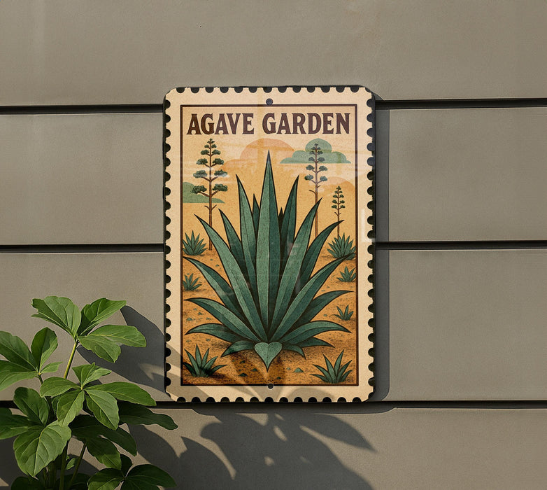 A decorative sign for the "Agave Garden" is displayed on a wall, featuring an illustration of an agave plant.