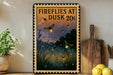A framed poster on a wall advertising "Fireflies at Dusk 20¢".