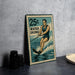 A vintage-style metal stamp depicting a man water skiing, with the text "25c" and "WATER SKIING" printed on it.