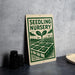 a sign for a "Seedling Nursery" with a green and white design depicting a garden with plants and a tree.
