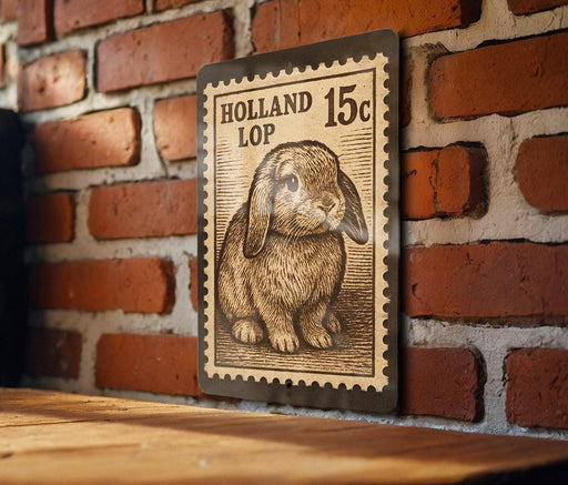 A metal stamp featuring a rabbit on a brick wall.