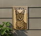 a wooden sign with a picture of a cat, mounted on a wall.