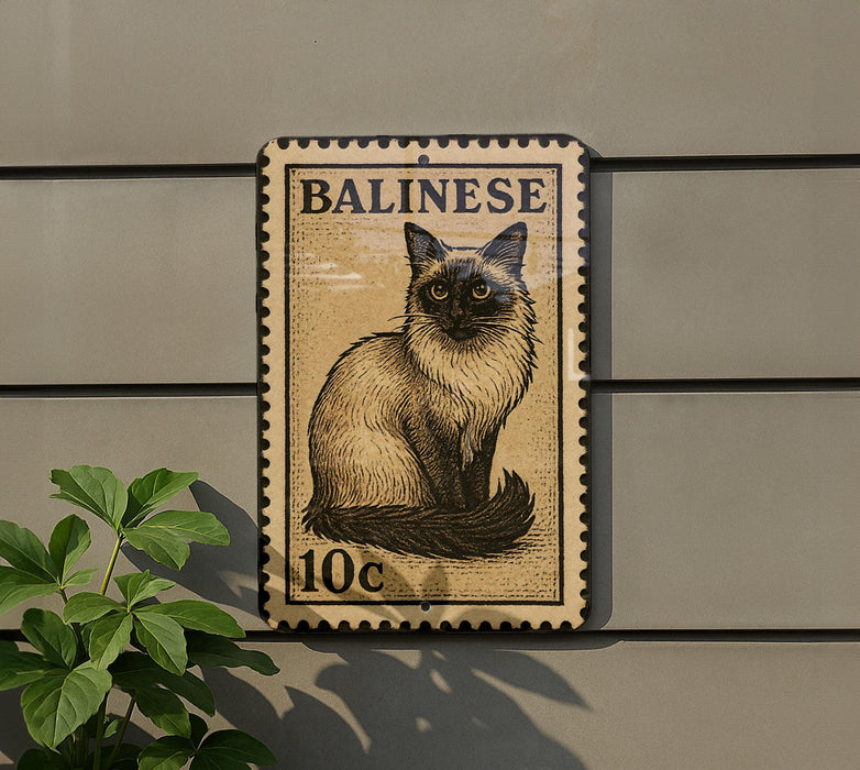 A postage stamp featuring a cat, with the word "BALINESE" printed on it.