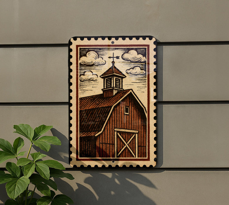a wooden barn with a steep roof and a cross on top, mounted on a wall.