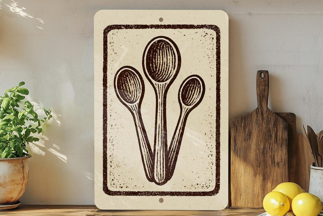 a kitchen scene with a wooden cutting board, a potted plant, and a wooden spoon on a shelf.