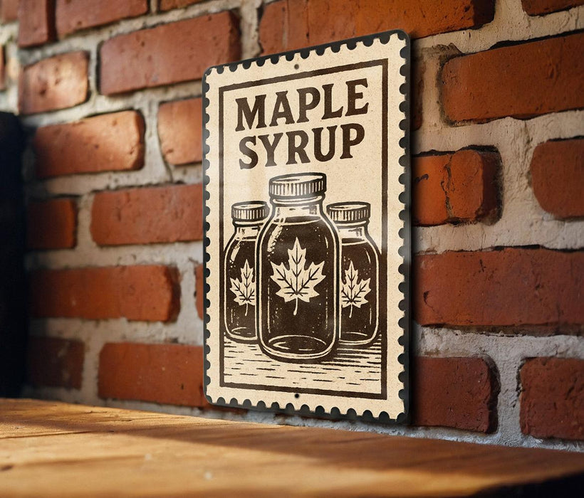 A sign with the text "MADE WITH MUSHIPHONES" and an illustration of three mason jars with a maple leaf, mounted on a brick wall.