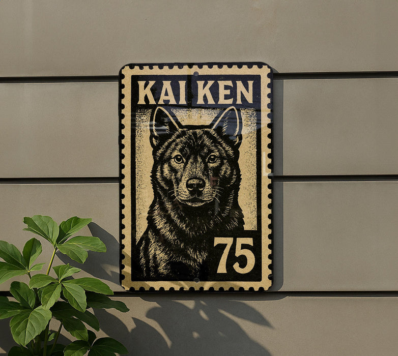 A black and white illustration of a dog, likely a breed like a wolf or a dog breed with a similar appearance, is mounted on a wall.