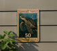 A postage stamp featuring a hawksbill turtle, with the text "HAWKSBILL TURTLE" and "50" printed on it.