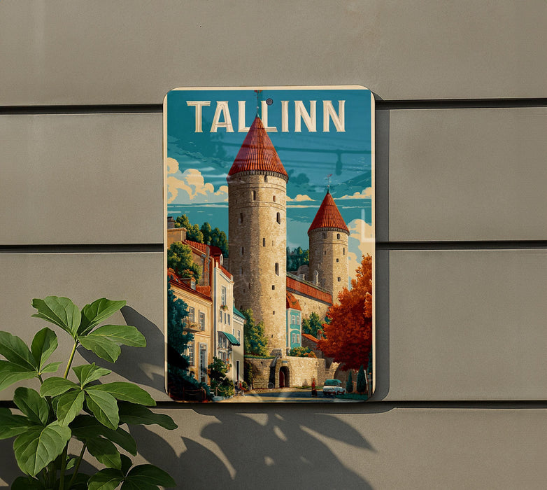 A vintage-style poster of the Tallinn Cathedral, a famous landmark in Estonia, is displayed on a wall.