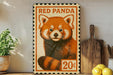 A red panda stamp is displayed on a shelf, surrounded by kitchen utensils and a potted plant.